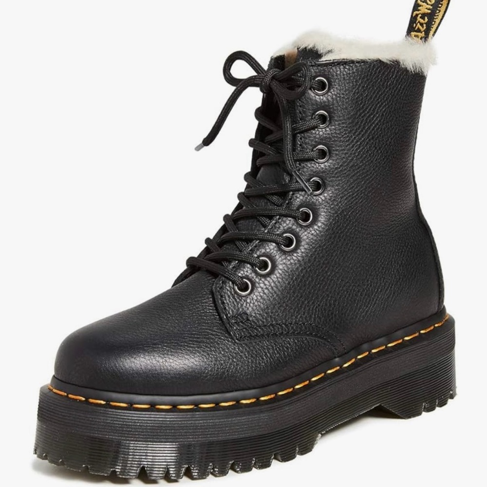Dr. Martens Jadon Faux Fur Lined Black Combat Boots with Chunky Sole
